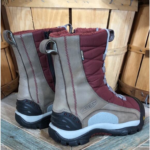 Keen Vail Tan Leather Red Insulated Waterproof Lace-Up Zip Winter Boots Womens 6 - Picture 5 of 12